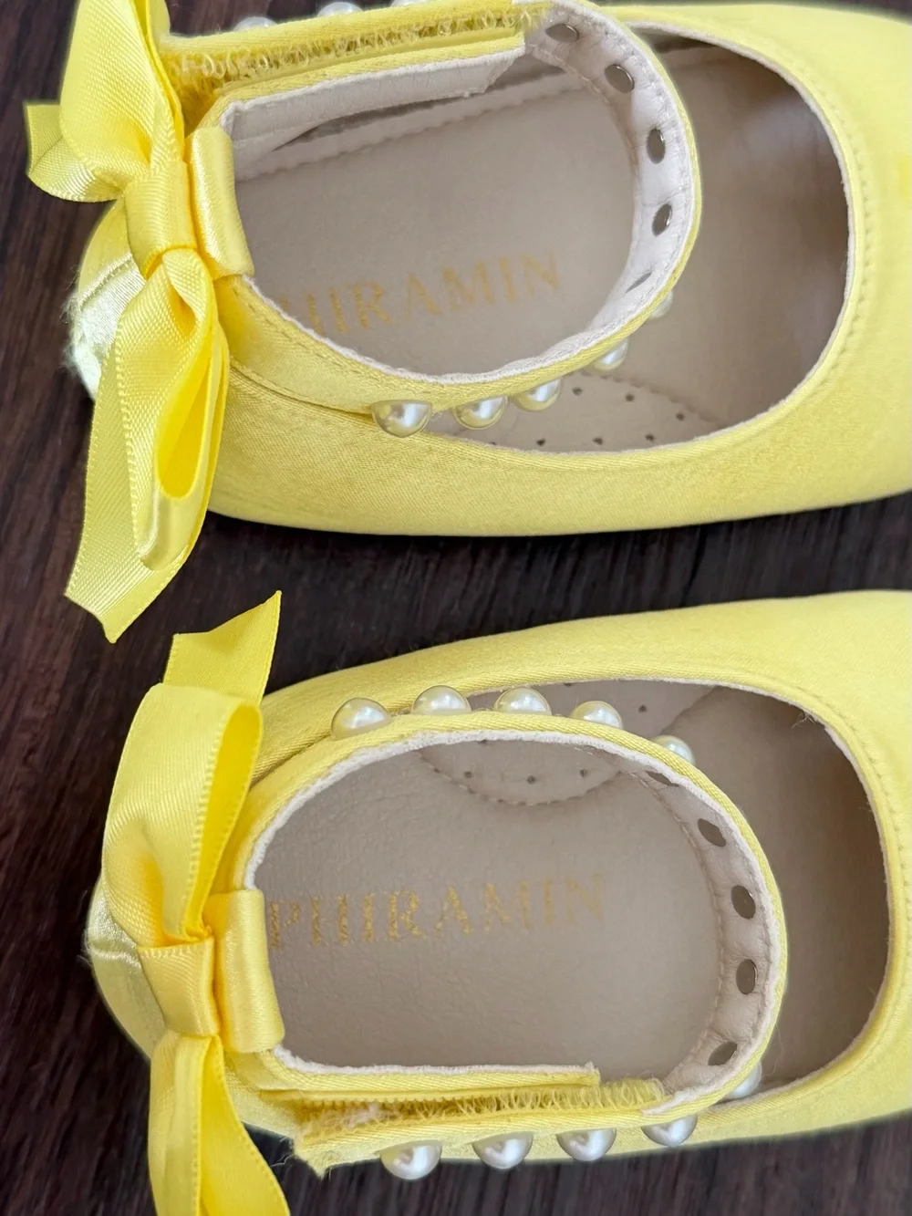 Girls Yellow Pearl Mary Jane Flats